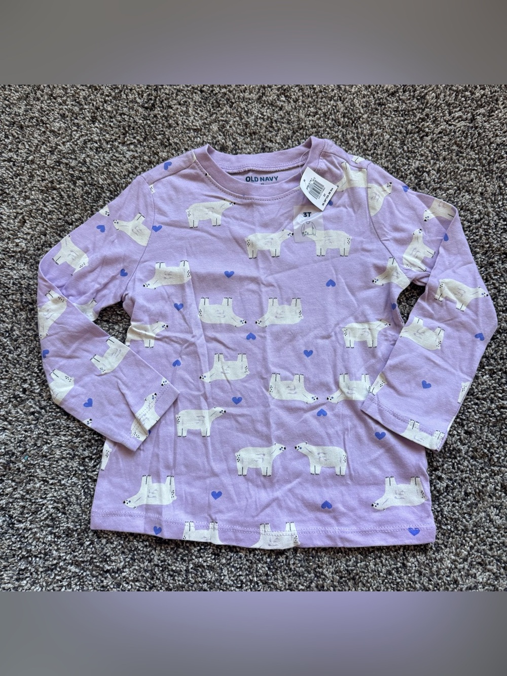 Old Navy Lavender Polar Bear Heart Print Long Sleeve Tee